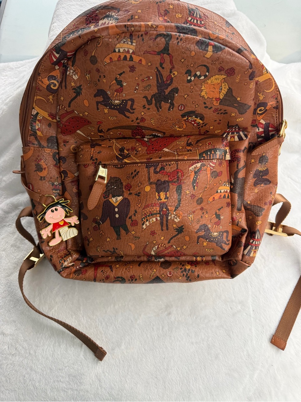 Piero Guidi Magic Circus Backpack Brown Leather Embossed Zaino Vintage Italy Bag